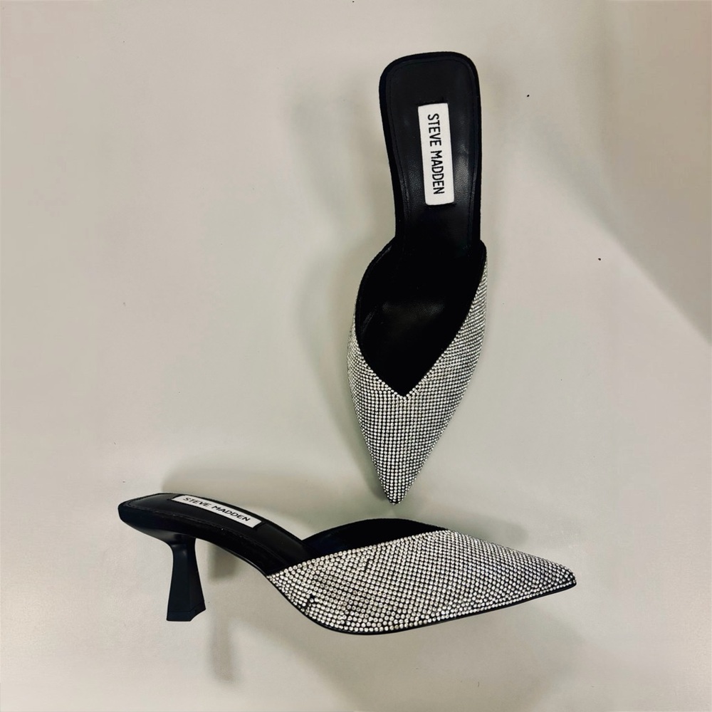 Steve Madden MOD rhinestone pointed toe mule pumps heels, women’s size 6